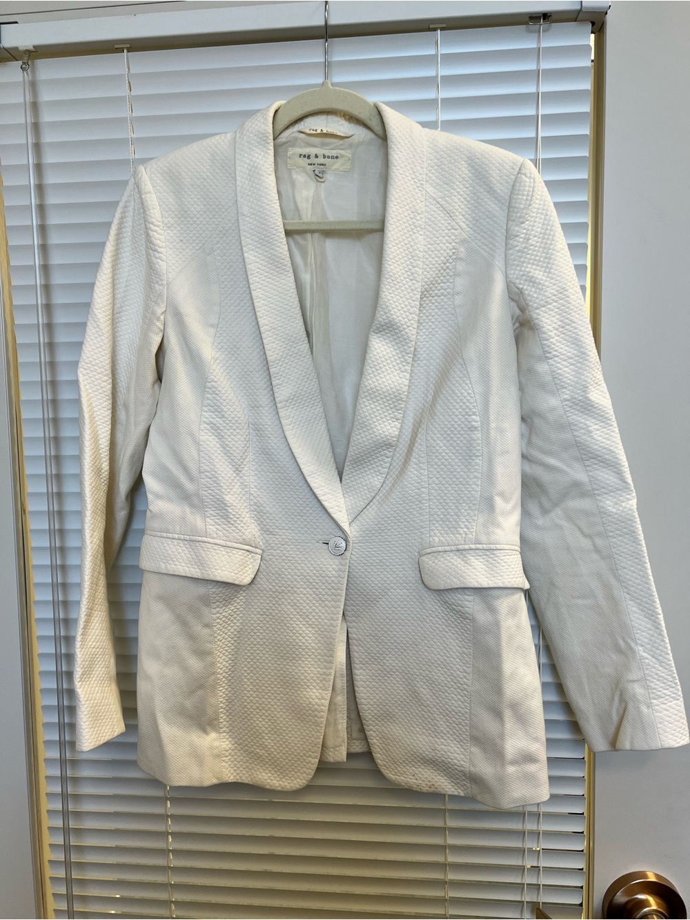 rag & bone White Textured Shawl Collar Single-Button Blazer